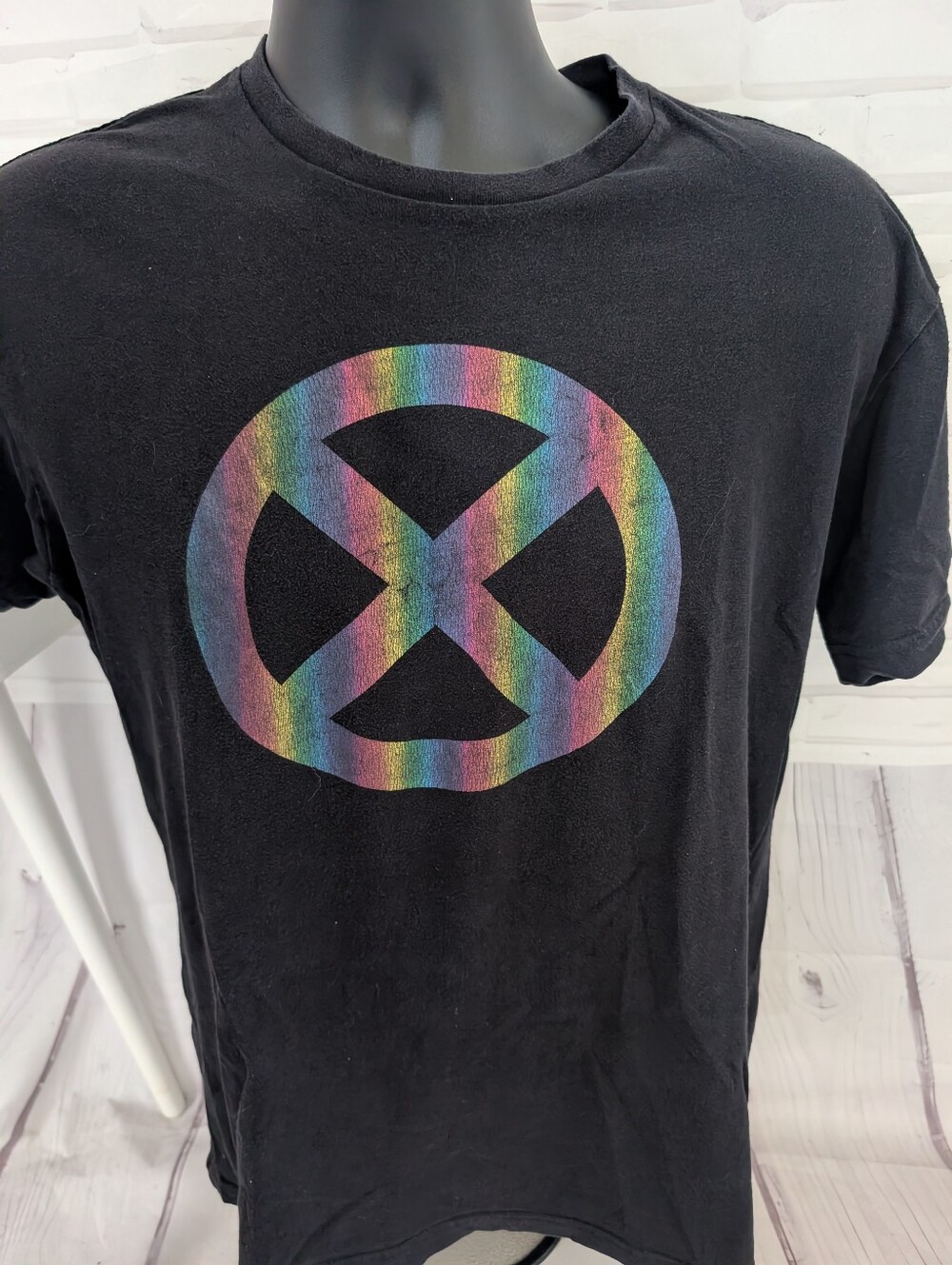 Black Men's Graphic Tee with Rainbow X- Men Emblem